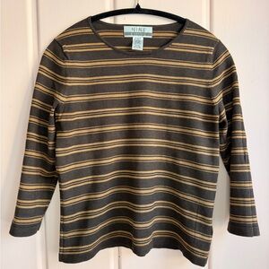 Nine & Co. Silk Brown and Gold Striped Crew Neck Sweater
